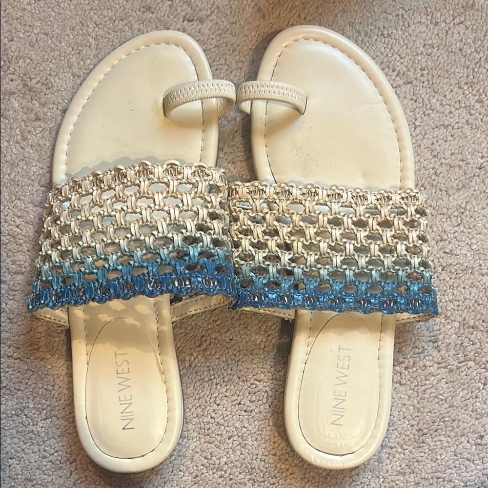 Nine West Cream and Blue Woven Sandals
